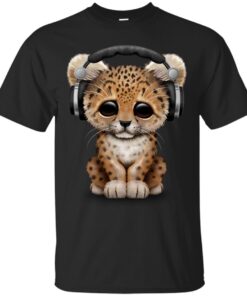 Cute Leopard Cub Dj Wearing Headphones Cotton T-Shirt