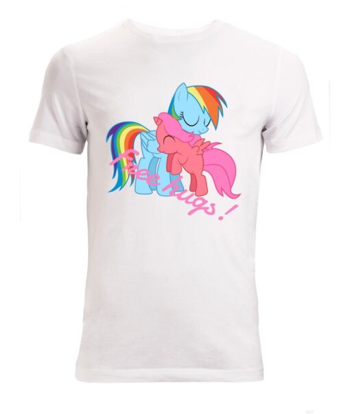 Dash Free Hugs Men Little Pony Rainbow Slogan Women (Available) White T Shirt