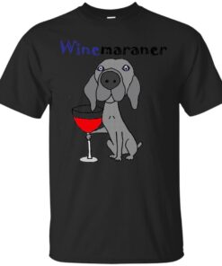 Funny Cool Weimaraner Drinking Wine Cartoon Cotton T-Shirt