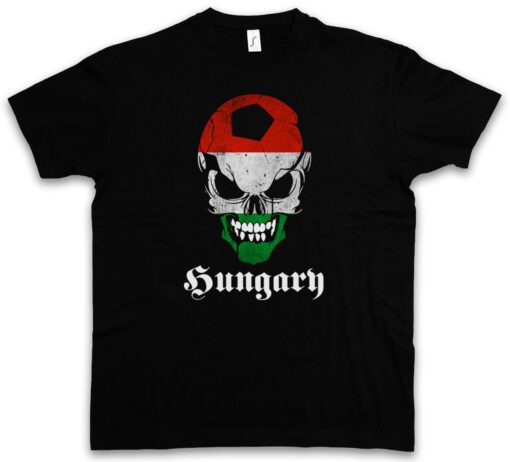 Hungary Classic Football Skull Flag - Fußball Fan Hooligan Banner T Shirt