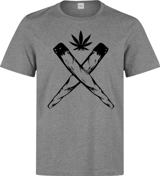 Men Marijuana Cigarettes Crossed Weed Black Graphic (Woman Available) Gray T Shirt