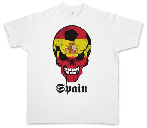 Spain Football Classic Skull Flag - Spanish Fan Hooligan Banner T Shirt