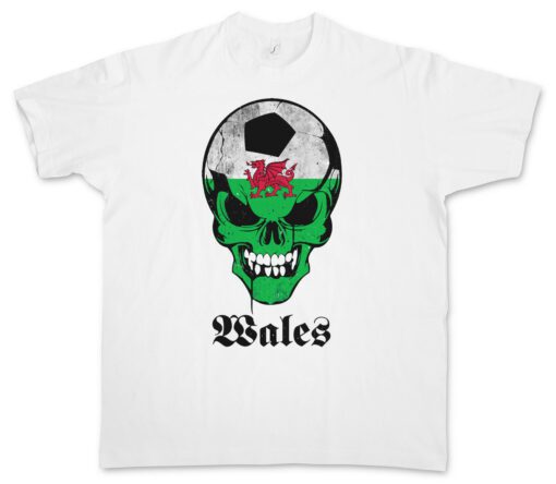 Wales Football Skull Flag - Fußball Fan Hooligan Uk T Shirt